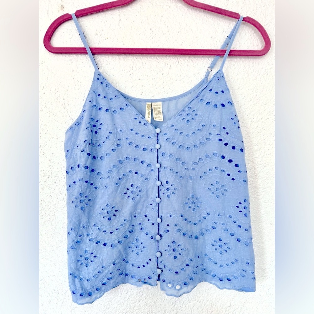JAPNA • Blue Lace Button Down Cropped Tank Top Size M